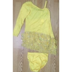 Dance Costume MC Yellow Kelle Jazz Tap Clogging Latin Fringe Dress Glitter